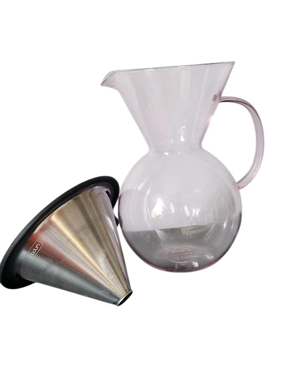 Bodum MoMA Pour Over Coffee Maker with Permanent Filter 1 Liter Pink Glass NEW